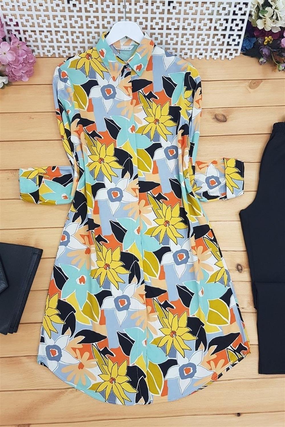 Çiçek Desen Tunik -Sarı